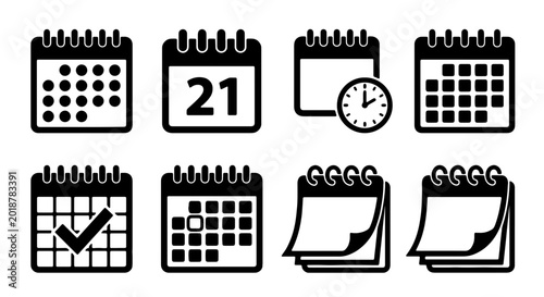 Tableau sur toile Calendar Icons Set: Daily Planner, Date Reminder, Schedule Organizer, Time Manag