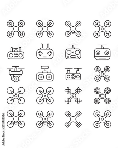 Set of drone and remote control outline icons