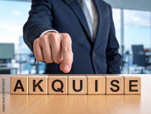 Akquise - Geschäftsmann zeigt auf den Text 