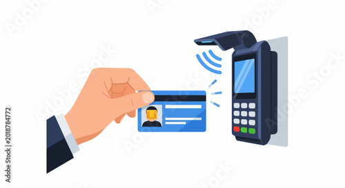 Identity Theft and Credit Card Fraud Concept: Hacker Using Stolen Data for Contactless Payment and Unauthorized Access Illustration