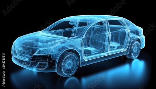 car x ray blue transparent on a black background