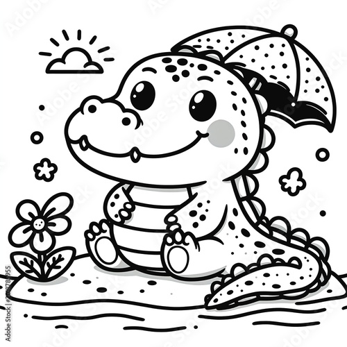 cute crocodile coloring sheet black and white