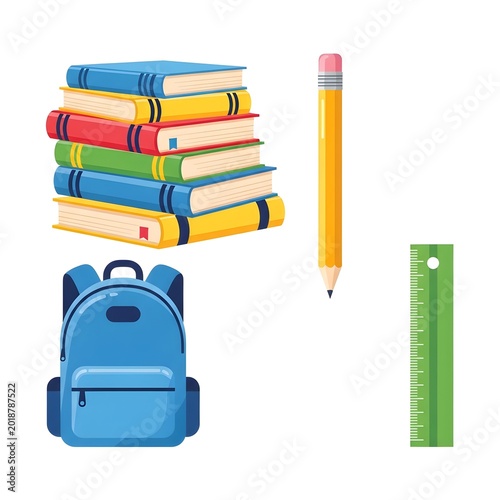 Back to School Essentials Set with Books, Backpack, Pencil and Ruler