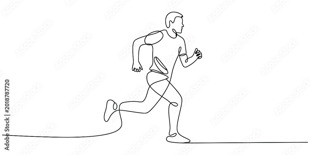 Fototapeta premium Continuous single line drawing of a man running fast