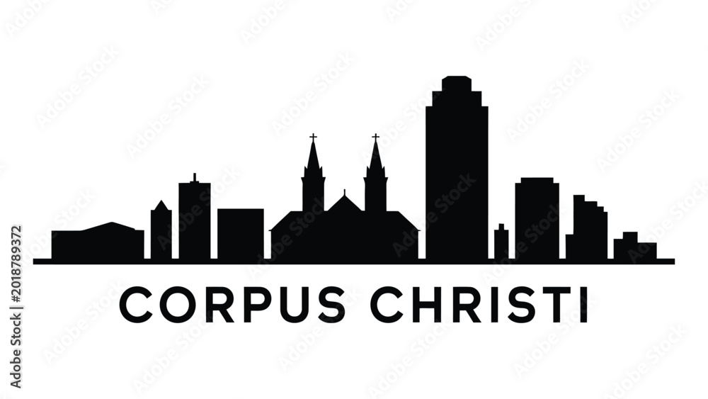 Naklejka premium corpus christi texas city skyline silhouette with modern urban architecture black and white vector illustration travel tourism landmark design artwork