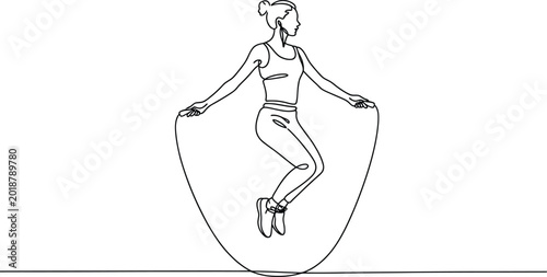 Fotografie Woman jumping rope in a continuous single line drawing art style