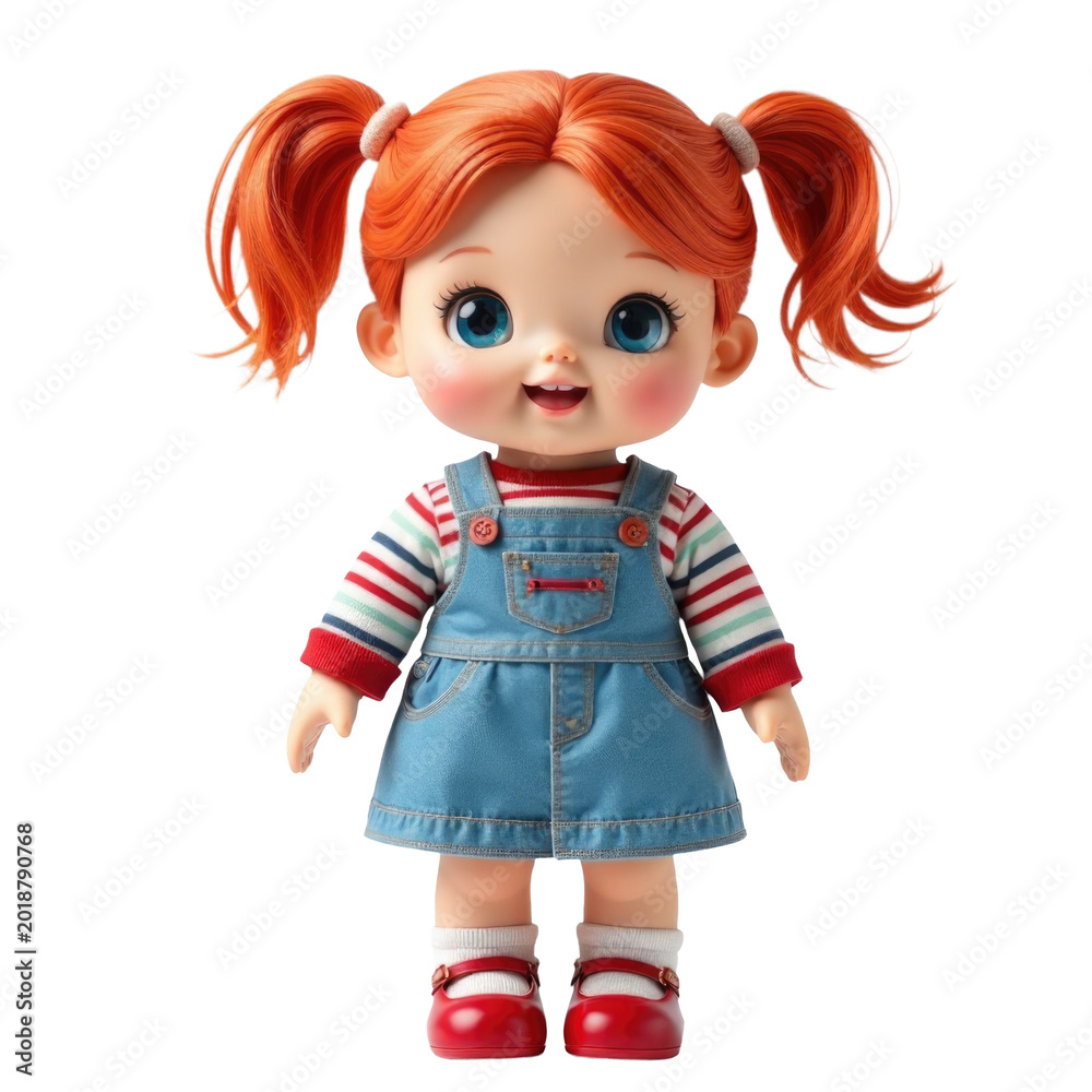 Naklejka premium A young girl with bright red hair wears a blue dress, perfect for portraits or illustrations
