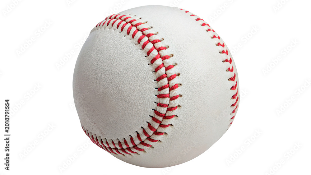 Fototapeta premium Classic white baseball ball with red stitching for sports training competition and active fitness lifestyle isolated on transparent background cut out
