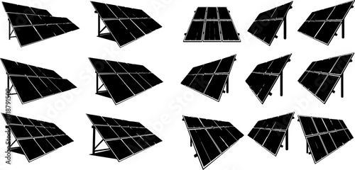 Photos Solar Panel Array Silhouettes on White Background for Renewable Energy Concepts