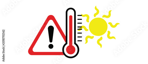 Photos Caution Summer concept vector illustration with high temperature warning sign thermometer hot weather heat stroke risk and bright sun design