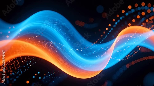 Blue and orange flowing waves on black