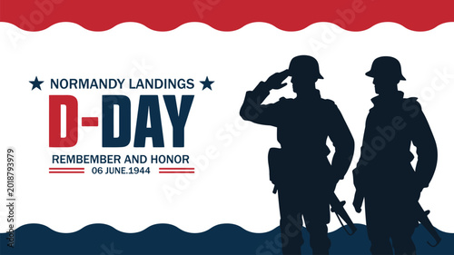 Foto d day normandy landings remembrance banner with soldier silhouettes patriotic me