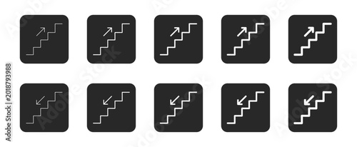 Fotografia Stairs and staircase glyph icon set with editable stroke vector collection