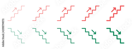 Schilderij op canvas Stairs icon set with editable outline line staircase ascent and descending direc