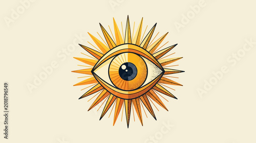 Foto Vintage Mystical Eye of Providence Illustration with Golden Sun Rays and Stipple