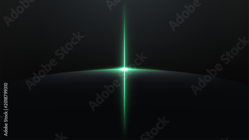 Emerald Light Beam Rising From a Dark Horizon, Vector Illustration