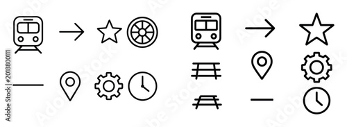 Transport icons with train star wheel outline