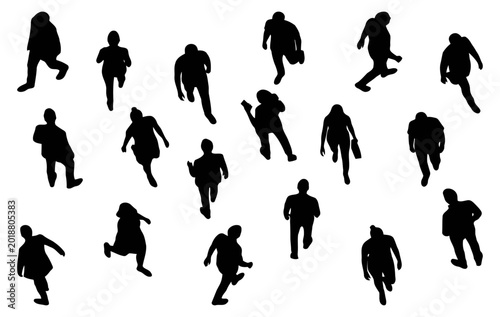 Konstfotografi Top view people silhouettes walking and moving in urban space | Aerial perspecti