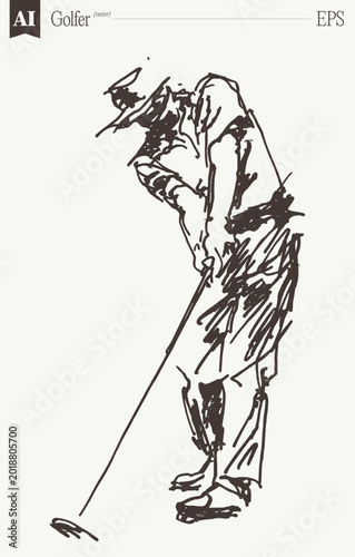 Golfer Full Swing Gestural Sketch Fluid Sporty Elegant Power