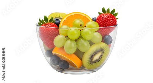 Fresh fruit salad in a glass bowl isolated on transparent background