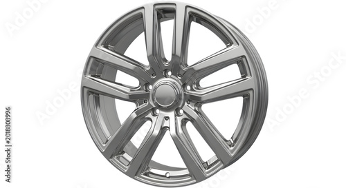 Konstfotografi Silver alloy car wheel rim with multispoke design, isolated on transparent backg