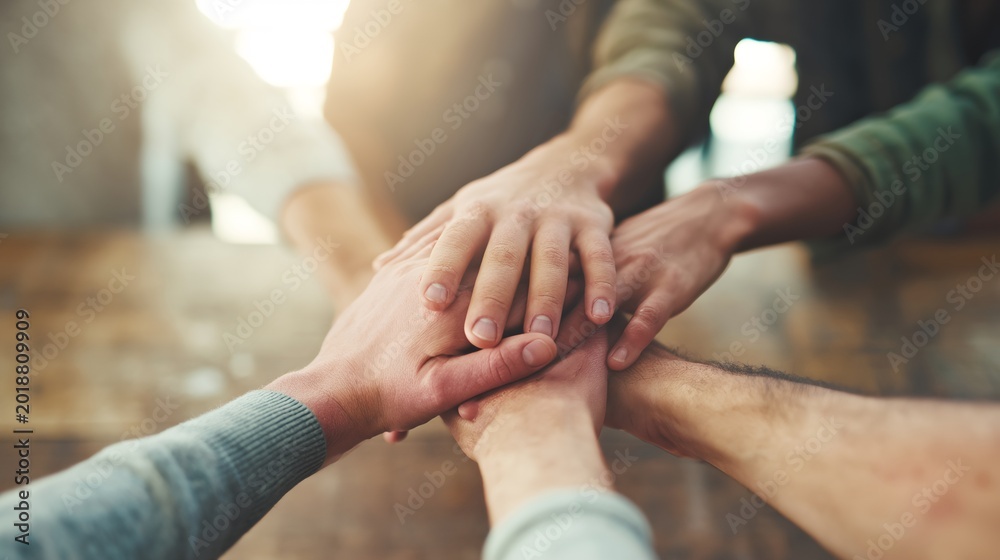 Obraz premium Group of people joining hands in circle