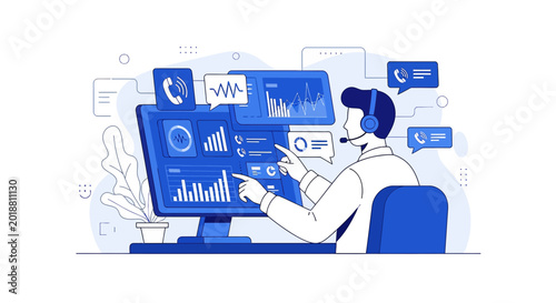 Customer Service Professional Using Technology for Data Analysis