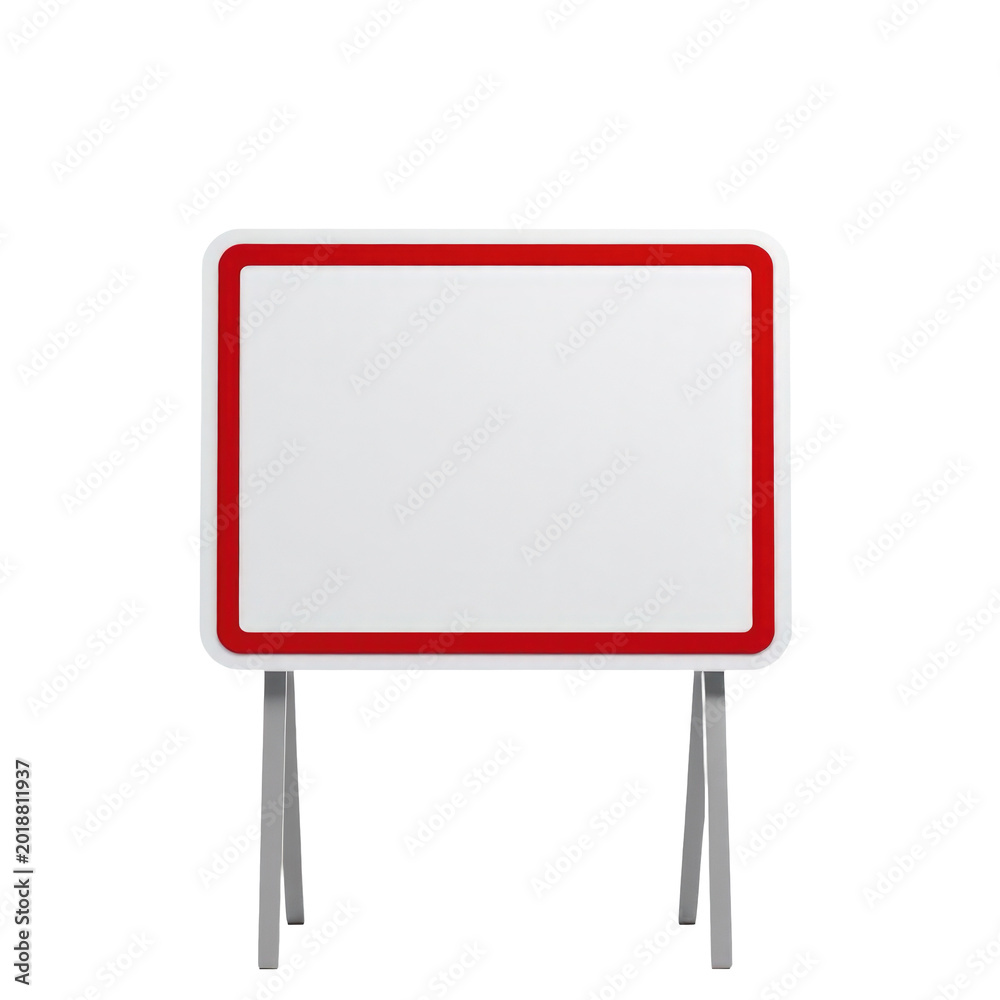 Fototapeta premium A red and white sign mounted on a metal stand, ready for display