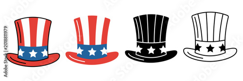 Photos Uncle Sam Top Hat Icon Set with American Flag Pattern for Independence Day