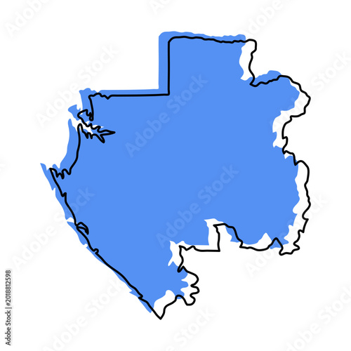 Photos Gabon map from black contour curves lines with a blue shifted silhouette on whit