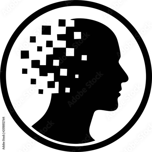 Human head silhouette concept icon representing  thinking mind, puzzle and computer code design in vector style
