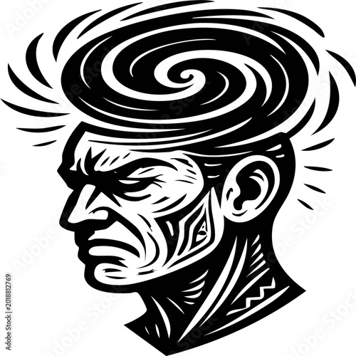 Head of man : Black vector tattoo illustration showing the head of a man and a girl combined with wild animal symbols tiger lion and skull in tribal art style silhouette logo design