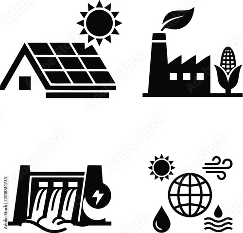 Foto Alternative energy resources vector icons set with globe and nature elements