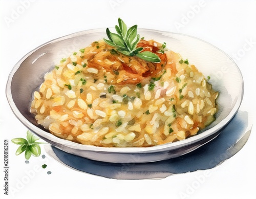 hand drawn watercolor risotto isolated on white background