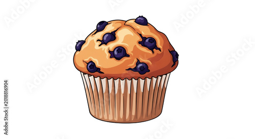 Freshly Baked Blueberry Muffin with Purple Berries Isolated on White Background