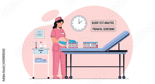Nurse with Blood Samples for Laboratory Analysis and Prenatal Screening