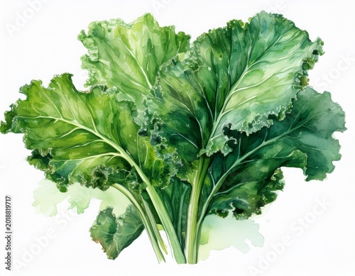 hand drawn watercolor kale vegetable isolated on white background