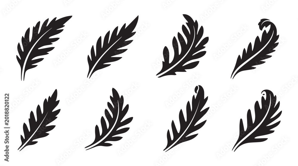 Fototapeta premium Feather silhouettes against white background representing nature's elegance and minimalist design elements for branding