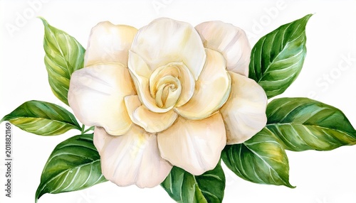hand drawn watercolor cream gardenia flower isolated on white background