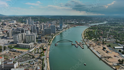 Tableau sur toile Belgrade city and bridges over Sava river