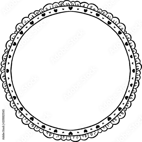 Cute Lace with Ribbon Circle Frame Border Outline