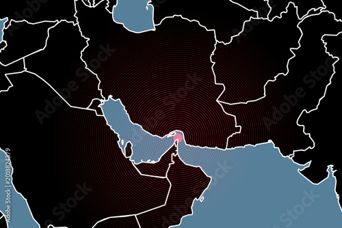 Photography Middle East conflict map, Strait of Hormuz blockade and maritime security risks