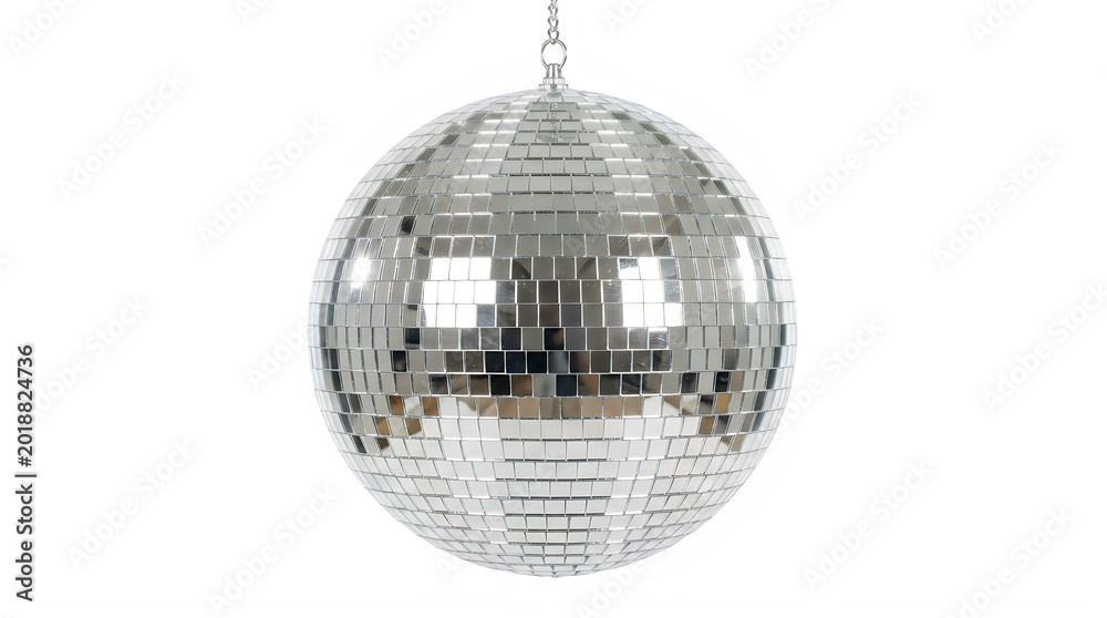 Obraz premium Silver disco ball party decoration isolated on black background for nightlife music and club event design element for professional graphic mockup background and advertising art work
