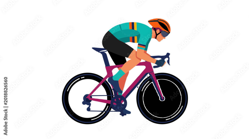 Obraz premium Cyclist in aerodynamic pose on a racing bicycle, representing speed and competition in the sport of cycling, perfect for 2026 trends