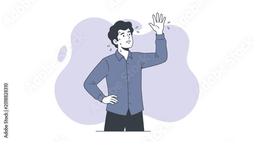 Canvas-taulu Nervous Man Raising Hand and Sweating Vector Illustration