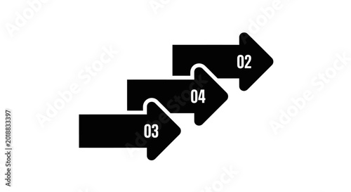 Quadro su tela Numbered arrows graphic black silhouette on white background