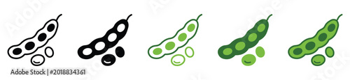 Foto Soy bean pod and beans vector icons collection for agriculture and healthy food