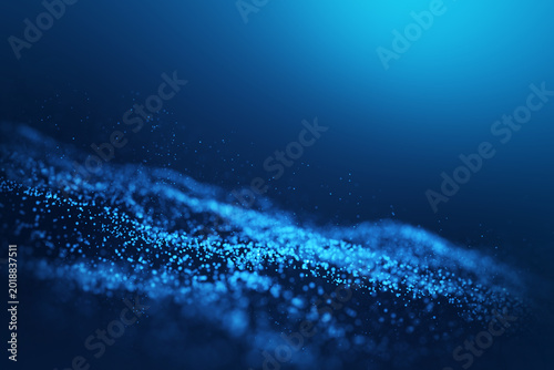 Beating blue particle background, technology concept