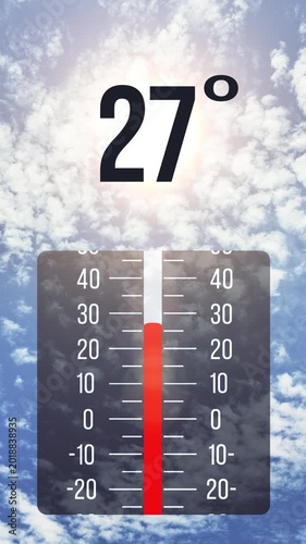 High temperature concept with a bright sun and rising thermometer, ideal for heatwave, global warming, summer danger, and weather crisis themes
