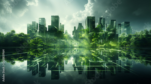 Innovation eco friendly cityscape with Infrastructure and Transportation. Smart city concept